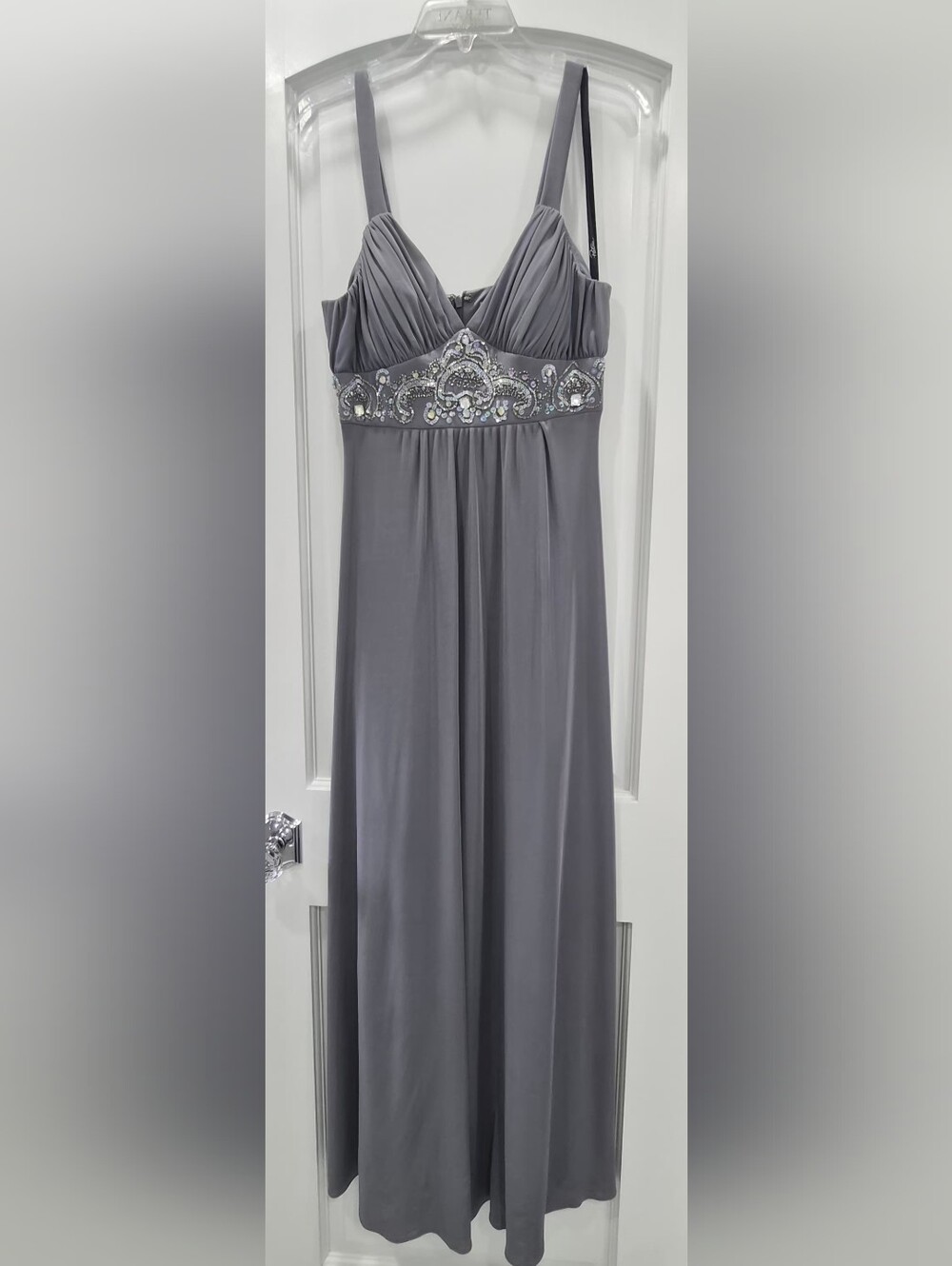 NWOT PATRA LIGHT Gray Embellished Dress with Beaded Under Bust. Optional Shrug